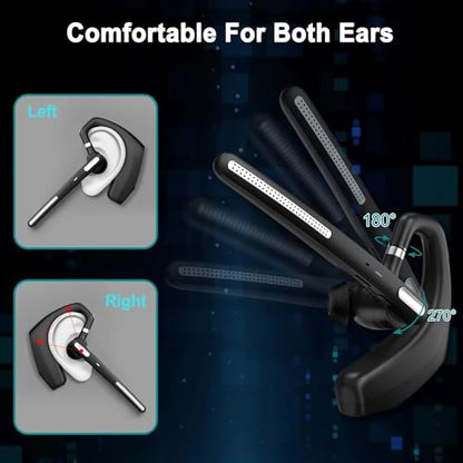 Bluetooth Headset ,Wireless bluetooth earpiece with ENC Noise Cancelling Mic, 110H Playback, Bluetooth 5.1 Dual Connectivity, Wireless Headphones Compatible iPhone/Android/PC (Office/Driving) - color: Black