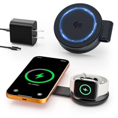 2 in 1 Magnetic Wireless Charger, Qi2 25W Fast Charging Pad for MagSafe - color: Black