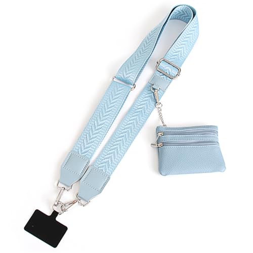 Phone Strap With Zippered Pouch, Universal Lanyard Crossbody Wrist Strap With Wallet, Adjustable - color: Blue A1