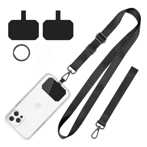 Phone Lanyard,Adjustable Crossbody Lanyard with Wrist Strap Black - color: Black