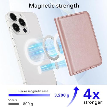 Lipvina For iPhone MagSafe Wallet with Kickstand - Magnetic Card Holder RFID Blocking Compatible with iPhone 17/16/15/14/13/12 Series Pro/Max/Plus (Pink) - color: Pink