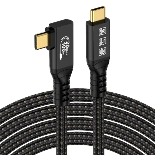 USB C 3.2 Gen2x2 20Gbps Cable, 90Degree USB C 4K@60Hz UHD Video 5A/240W PD3.1 Fast Charge Cord with E-Marker Compatible with Thunderbolt 3/4 (90D 6M) - size: 90D 6M