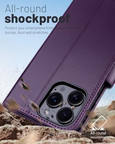 OCASE Compatible with iPhone 16 Pro Wallet Case, PU Leather Flip Folio Case with Card Holders RFID Blocking Kickstand [Shockproof TPU Inner Shell] Phone Cover 6.3 Inch 2024, Dark Purple - color: Dark Purple