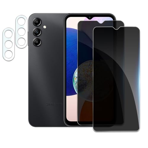[2+2 Pack] Privacy Screen Protector for Samsung Galaxy A14 5G, Anti-Spy Shatterproof Tempered Glass with Camera Lens Tempered Glass 9H Hardness Bubble Free Anti-Glare Case Friendly