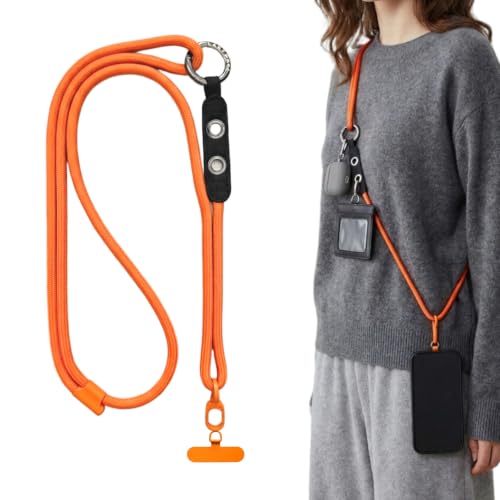 Adjustable Crossbody Phone Lanyard with Hanging Loops - color: Orange