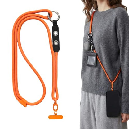 Adjustable Crossbody Phone Lanyard with Hanging Loops - color: Orange