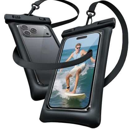 Floating Waterproof Phone Pouch 2 Pack - Dual Floatable Airbags Up to 7.2", IPX8 Waterproof Phone Dry Bag with Lanyard for Beach, for iPhone 17 16 15 Samsung Galaxy Etc., Black + Black - color: Black + Black