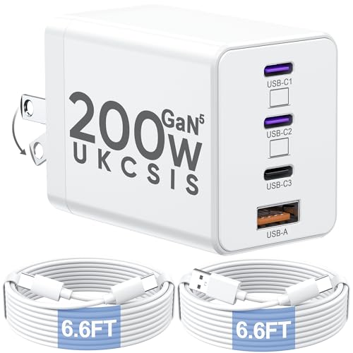 200W USB C Charger Block, Foldable 4-Port GaN5 Fast Charging Block - color: White, size: 1 Pack
