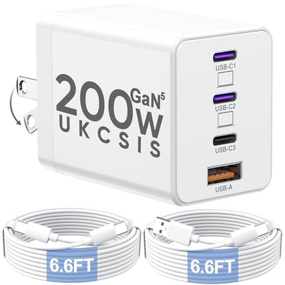 200W USB C Charger Block, Foldable 4-Port GaN5 Fast Charging Block - color: White, size: 1 Pack
