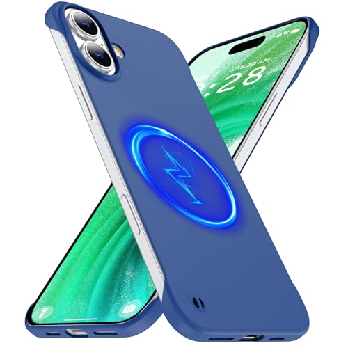 GRECAZO Magnetic Slim Frameless Case for iPhone 17, Blue | Compatible with MagSafe, Soft-Touch Matte Hard PC Cover, Ultra Thin Lightweight Minimalist, Pull Ring Lanyard, 6.3-Inch - color: Blue, size: iPhone 17