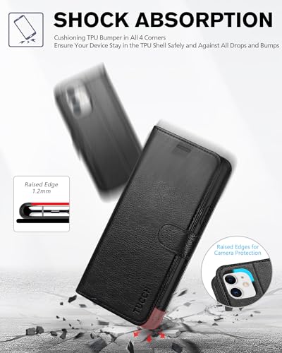 TUCCH Wallet Case for iPhone 11 (6.1") 2019, 3 Card Holders, Textured Black | RFID Blocking, Viewing Stand, Shockproof TPU Shell, PU Leather, Magnetic Closure, Protective Folio Flip Cover - color: Black - Textured