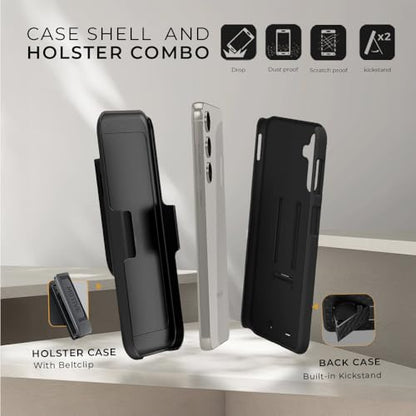 MOTIVE for Samsung Galaxy s25 Plus Case with Belt Clip, Kickstand | 6.7" | Ranger v1 Series, Black, 360° holster, open-top/bottom port access, grip, slim - size: s25 Plus