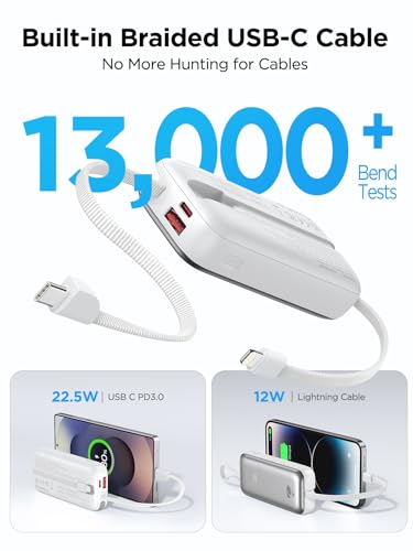 Aioneus Portable Charger Power Bank with Built in Cables 10000mAh 22.5W - color: Sliver, size: 10000mAh