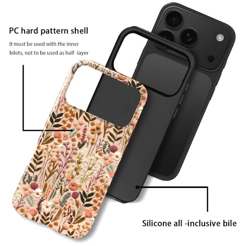 Compatible with iPhone 17 Pro,Anti-Scratch Glossy Case Cover,Boho Romantic Embroidery Flower - color: Boho Romantic Embroidery Flower, size: IPhone 17 Pro