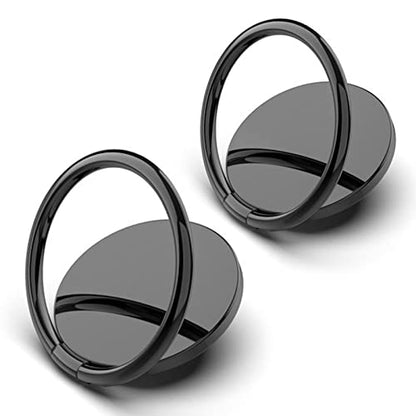 [2 Pack] Small Round Sparkling Cell Phone Ring Holder Stand,360 Degree Rotation and 180 Degree Adjustable Finger Ring Kickstand with Polished Metal Phone Grip (Black)