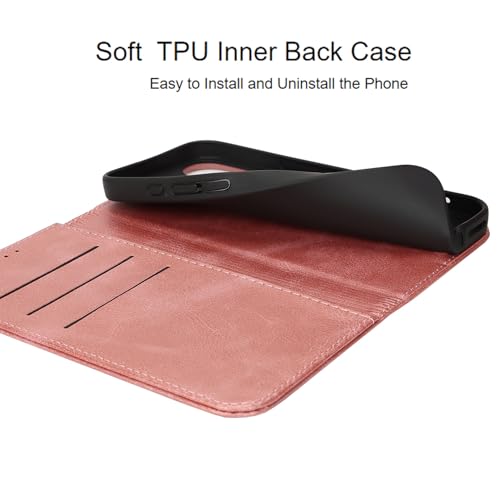 Wallet Case for iPhone 16 Plus,Premium PU Leather Flip Folio Case with Card Slot,Stand Holder and Magnetic Closure TPU Shockproof Interior Protective Case,6.7 Inch,Rose Gold | Premium PU Leather, Flip Folio Purse Case, with Card Slot, Stand Holder,Magneti