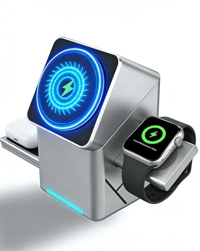 3 in 1 Wireless Charging Station, Wirelessly Charger Compatible with iPhone 17,16,15,14,13,12 Series - Watch 10 9 8 7 6 5 4 3 2 SE Ultra 2 3 - Airpods 4 3 Pro