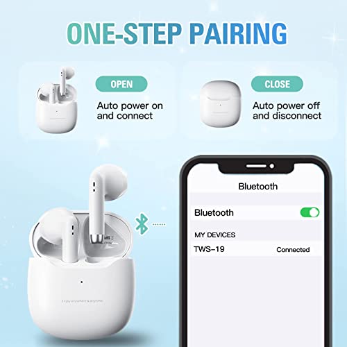 True Wireless Earbuds White Bluetooth 5.3 with Microphone for Working Out Noise Canceling Blue Tooth Ear Buds Deep Bass TWS Wireless Earphones with Charging Case in Ear Headphone for iPhone Android - color: White