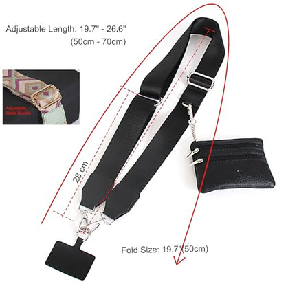 Clip and Go Strap with Wallet for Phone Lanyard Crossbody, Black - color: Black