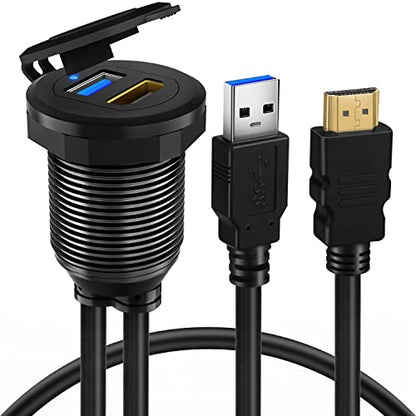 Alloy USB 3.0 & HDMI Male to Female Car Mount Flush Cable 1ft - style: USB3.0 & HDMI 1ft