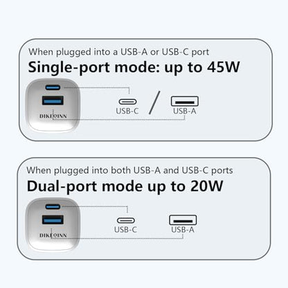 GaN Charger, 45W Fast Charging, Compact and Foldable Plug USB‑C Wall Charger, Compatible with iPhone 17 Series, MacBook, iPad, Samsung Galaxy S25 Ultra/S24 Series (3.3 ft Cable Included) - color: White