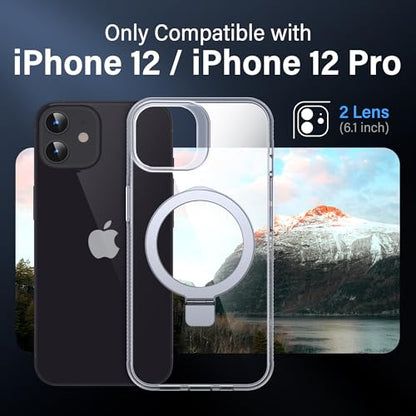 Magnetic Case for iPhone 12/12 Pro - [Built-in Invisible Stand] [Compatible with MagSafe] [Military Grade Drop Protection] Anti-Yellowing Hard Back Silicone Edge Cover, 6.1", Clear - color: Clear, size: iPhone 12/12 Pro 6.1''