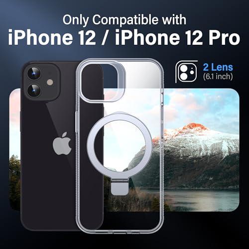 Magnetic Case for iPhone 12/12 Pro - [Built-in Invisible Stand] [Compatible with MagSafe] [Military Grade Drop Protection] Anti-Yellowing Hard Back Silicone Edge Cover, 6.1", Clear - color: Clear, size: iPhone 12/12 Pro 6.1''