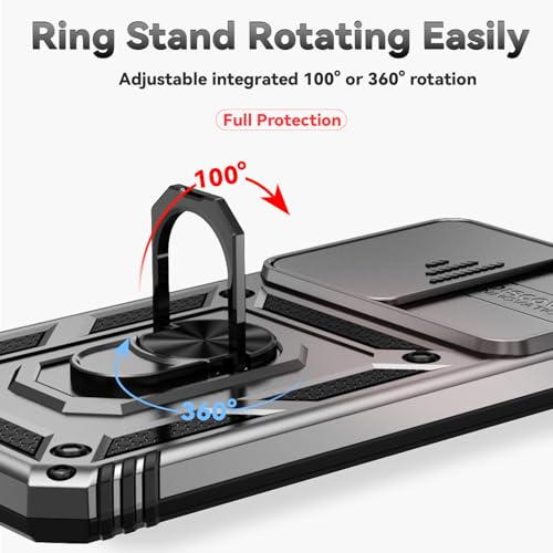 for Samsung Galaxy S24 FE Case with Camera Lens Cover HD Screen Protector, Dual Layer Military-Grade Drop Tested Magnetic Ring Holder Kickstand Protective Phone Case for Galaxy S24 FE (Silver) - color: Silver with camera cover Military-Grade 2nd gen