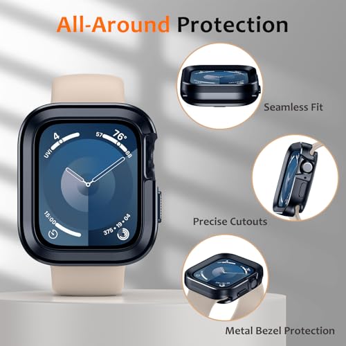 Amizee 2 in 1 Metal Rugged Case Compatible with Apple Watch SE 3/2/1 Series 6/5/4 44mm, Aluminum Shockproof Protective Bumper Cover for iWatch 44mm, Blue - color: Blue, size: 44mm