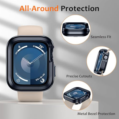 Amizee 2 in 1 Metal Rugged Case Compatible with Apple Watch Series 9/8/7 45mm, Aluminum Shockproof Protective Bumper Cover for iWatch 45mm, Blue - color: Blue, size: 45mm
