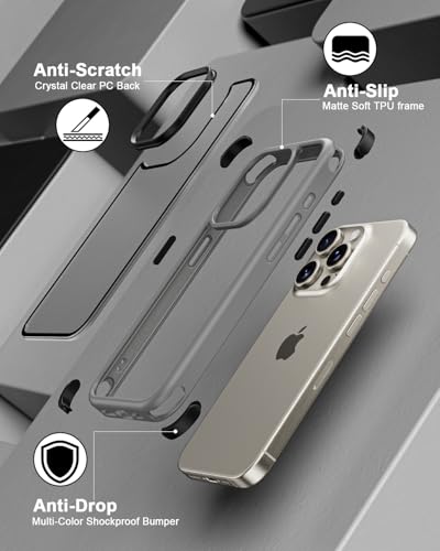Mobnano Compatible with iPhone 15 Pro Max Case, with Multicolor Protective Shockproof Bumpers, Crystal Clear Not Yellowing Anti-Scratch Hard PC Back & Soft Silicone TPU Frame Cover - Grey/Black - color: Grey/Black, size: iPhone 15 Pro Max
