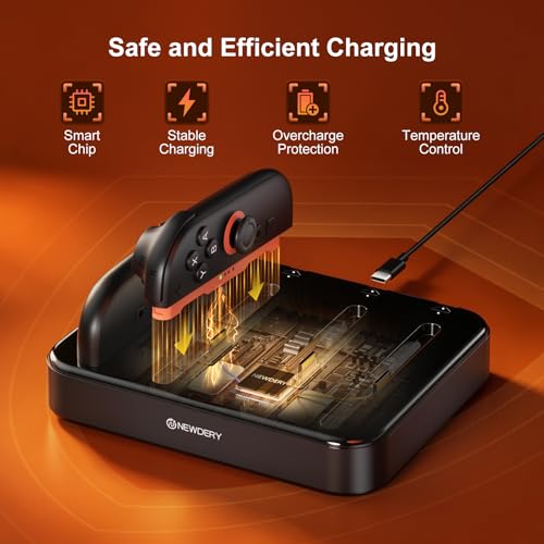 NEWDERY 8 in 1 Switch 2/1/OLED Controller Charger, Charging Dock for JoyCon