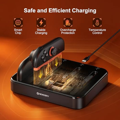 NEWDERY 8 in 1 Switch 2/1/OLED Controller Charger, Charging Dock for JoyCon