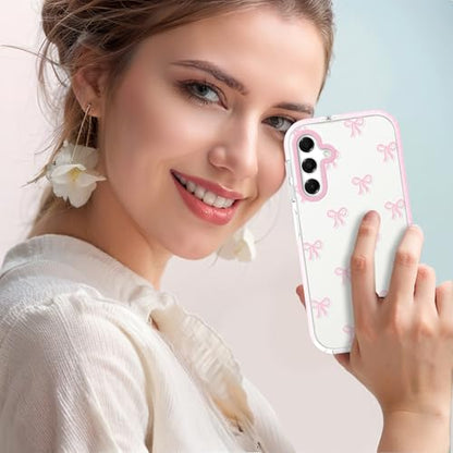 Dumkery Girly Phone Case Compatible with Samsung Galaxy A16 5G, Cute Bow Aesthetic Pattern Print, Soft Clear TPU Shockproof Bumper Cases Cover for Girls Women - size: Samsung Galaxy A16