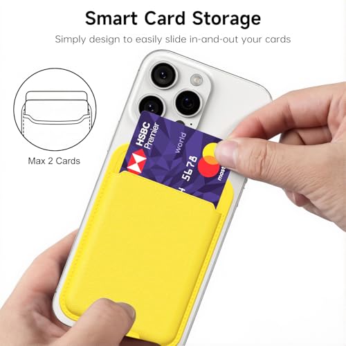 oakxco Phone Wallet Stick On, Slim Thin Adhesive ID Credit Card Holder Wallet Pocket Back of Phone Case, Hard Shell Plastic Sleeve Sticky Card Wallets Pouch for iPhone Samsung Pixel, Yellow - color: Yellow