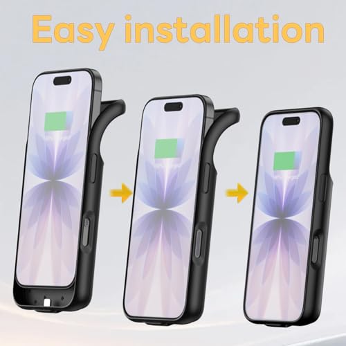 Battery Case for iPhone 17(6.3 inch), 2026 Upgraded 7000mAh Ultra-Slim Charging Case Poratble Rechargeable Extended Charger Case Battery Pack with Tempered Glass Screen Protector Black
