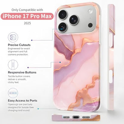 Case Compatible with iPhone 17 Pro Max, 2025 Anti-Yellow Ultra Transparent Soft TPU Phone Case, Shockproof Anti-Slip Slim Lightweight Full Coverage Protective (Marble Pattern 3) - color: Marble pattern 3