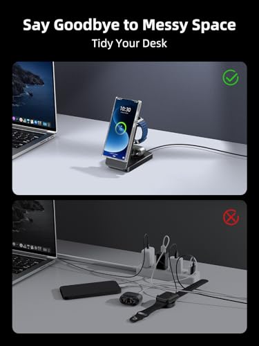 3 in 1 Magnetic Wireless Charger for Samsung, Foldable Android Charging Station for Galaxy S26/S25 Ultra /S24/Z Fold 7/Flip 7, Magnetic Watch Charger Stand for Galaxy Watch Ultra 8/7/Buds 3 for Travel