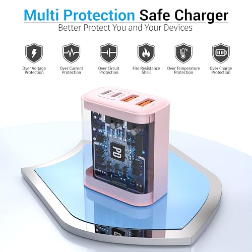TT&C USB C Charger Block, 40W 4 Ports Wall Charger for iPhone 17,16,15,14 - color: Pink 1Pack