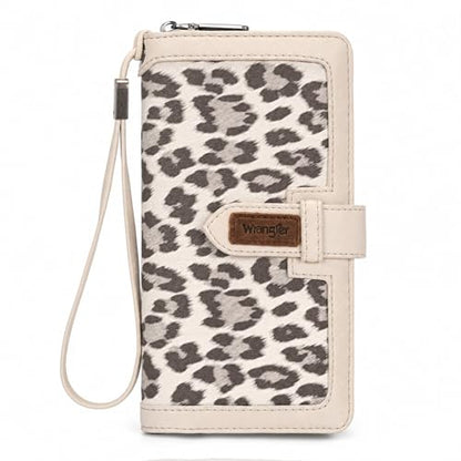 X Wrangler Women's Wallets Bifold Wristlet Wallets for Women Large Capacity Credit Card Wallet with ID Window - color: Leopard Beige