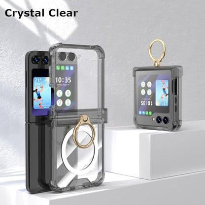Case for Samsung Galaxy Z Flip 6 Case with Ring Shockproof Kickstand Hinge Protection Compatible with Magsafe Phone Cover for Samsung Galaxy Z Flip 6 5G(Carbon Black) - color: Carbon black