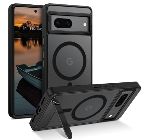 GUAGUA for Google Pixel 7 Case with Stand, Magnetic Cases with Foldable Invisible Stand Translucent Matte Back Slim Protective Shockproof Kickstand Phone Case for Google Pixel 7 6.3", Black - color: Black, size: for Google Pixel 7