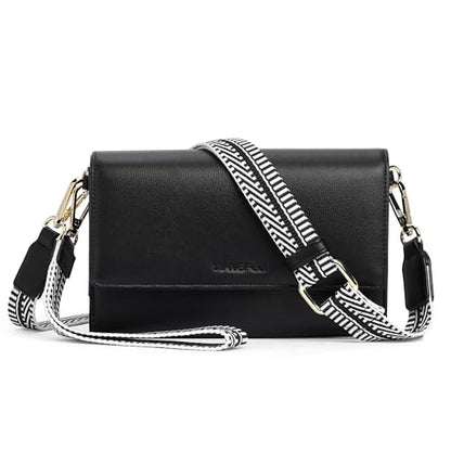 Small Crossbody Bags for Women RFID Vegan Leather Wristlet Phone Mini Purse Shoulder Handbag Wallet Travel Purse - color: Black
