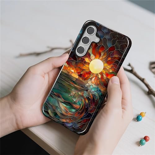 Case for Samsung Galaxy S23 FE, 2 in 1 PC Hard Shell & Silicone Inner Bumper, AntiScratch Fullbody Cover Shockproof Slim Design Stained Glass Sun Waves - color: Stained Glass Sun Waves, size: Galaxy S23 FE