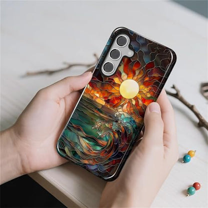 Case for Samsung Galaxy S23 FE, 2 in 1 PC Hard Shell & Silicone Inner Bumper, AntiScratch Fullbody Cover Shockproof Slim Design Stained Glass Sun Waves - color: Stained Glass Sun Waves, size: Galaxy S23 FE