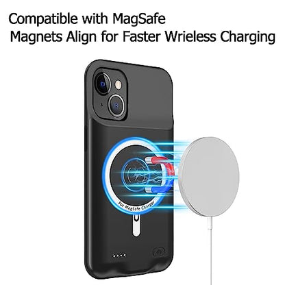 Battery Case for iPhone 13, Upgraded 10000mAh Battery Pack Rechargeable Charger Case Support Carplay with Wireless Charging Compatible for iPhone 13 (6.1 inch) External Battery Charging Case (Black) - size: iPhone 13