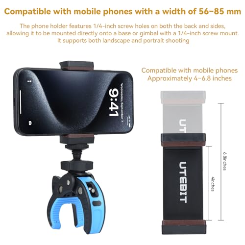UTEBIT Camera Clamp Mount, Large Clamp Opening Aluminum Alloy Clip Mount - color: Black + Blue