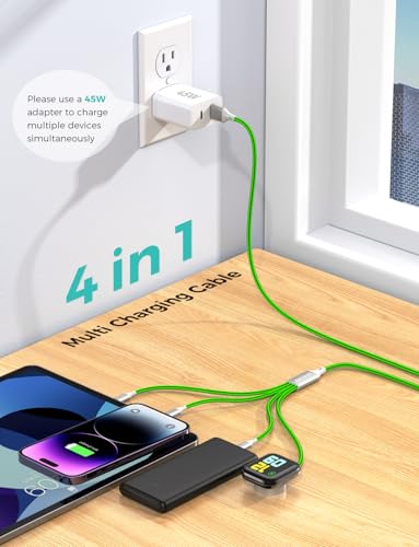 2Pack Multi Charging Cable for Apple Watch Charger 4 in 1 Travel Essentials RV Camping Essentials USB C/L/Micro Compatible with iWatch Series 11-1/iPhone 17/16/15/Android Airplane Gadgets-4FT/Green - color: Green, size: 4FT+4FT