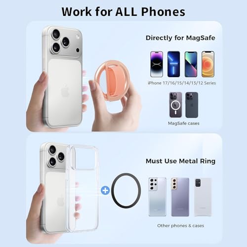 2-in-1 Magnetic Phone Grip & Stand for iPhone 15/16/17 Pro Max,Samsung Galaxy S26 Ultra, Pixel 10 – Hands-Free Holder for TikTok, Netflix, Video Calls, MagSafe Compatible (Pink) - color: Pink