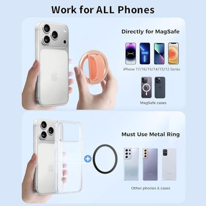2-in-1 Magnetic Phone Grip & Stand for iPhone 15/16/17 Pro Max,Samsung Galaxy S26 Ultra, Pixel 10 – Hands-Free Holder for TikTok, Netflix, Video Calls, MagSafe Compatible (Pink) - color: Pink